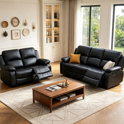Manual Reclining Sofa Set, 2-Piece Living Room Furniture Set, Recliner Couch Loveseat，Faux Leather Sofa Set for Living Room/Apt/Home Theater/Office1