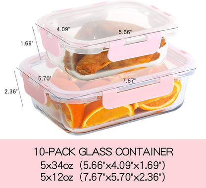 [10 Pack] Glass Meal Prep Containers, Food Storage Containers with Lids Airtight, Glass Lunch Boxes, Microwave, Oven, Freezer and Dishwasher Safe2