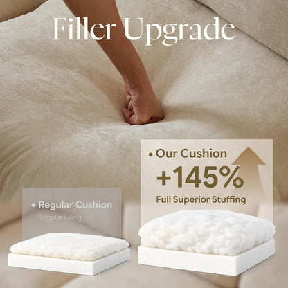 Modular Sectional Couch Chenille Fabric Upholstery Washable Sofa with Side Pocket No Tool Assembly Cloud Seating Comfort Couches for Livingroom Apartment - Beige 3 Seater with Ottoman 94"4