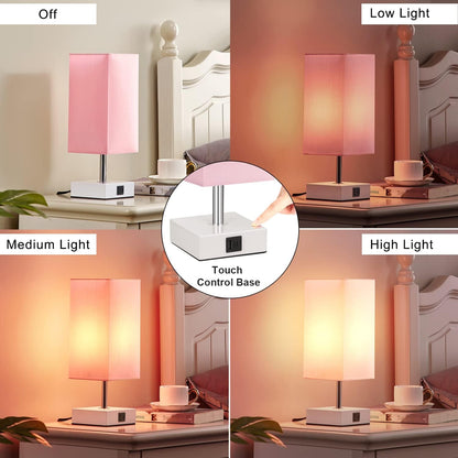 Pink Touch Table Lamp for Bedroom - Dimmable, USB C+A, Girls Bedside Lamp4