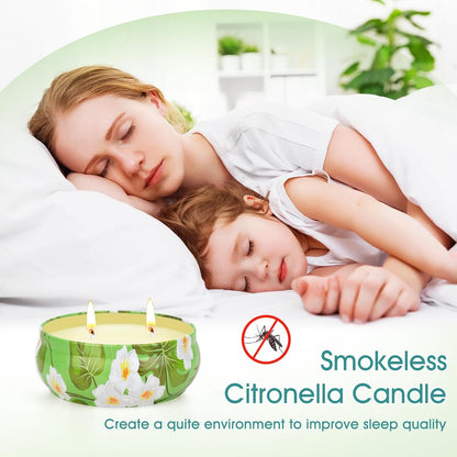 Citronella Candles Outdoor, 4 Pack Soy Wax Lemongrass Candles, Decorative Jar Scented Candle for Patio Garden Backyard Camping Summer, 240 Hours Burning Time4