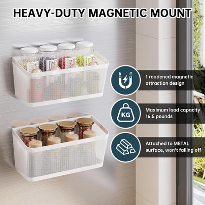 2Pcs Magnetic Spice Rack for Refrigerator, White Magnetic Shelves2
