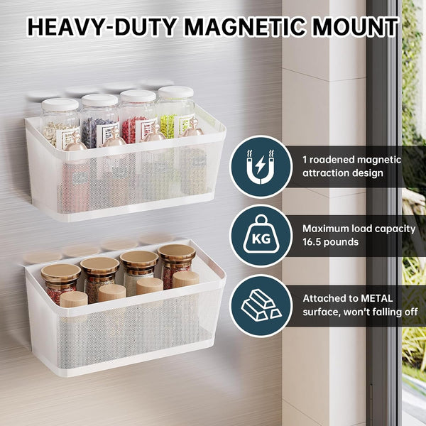 2Pcs Magnetic Spice Rack for Refrigerator, White Magnetic Shelves2