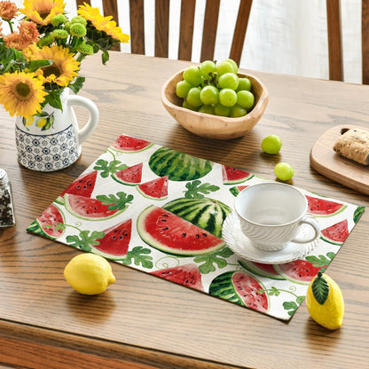 Watermelon Fruit Summer Placemats Set of 4, 12X18 Inch Spring Seasonal Holiday Table Mats for Party Kitchen Dining Decoration3
