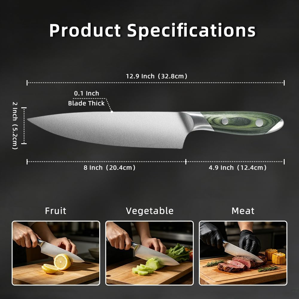 8-inch-stainless-steel-kitchen-chef-knife-green-pakkawood-handle