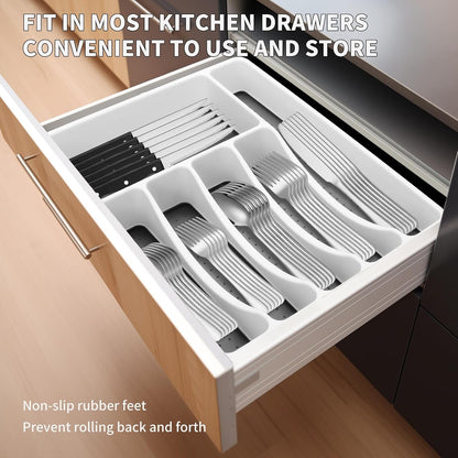 53PCS Silverware Set for 8 with Flatware Drawer Organizer, Stainless Steel Cutlery Set with Steak Knives, Include Spoons and Forks Set & Serving Utensils, Mirror Polished, Dishwasher Safe2
