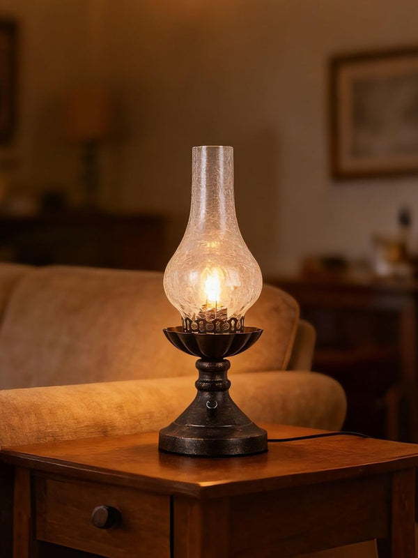 Vintage Table Lamp with Crackled Glass Shade & Rotary Knob Switch, Small Antique Desk Lamp,Lantern Rustic Farmhouse Western Victorian Bedside Decor for Bedroom,Living Room,Office7