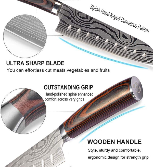 7 Inch Japanese Santoku Kitchen Knife, High Carbon Stainless Steel, Ergonomic Handle with Sheath & Gift Box, Durable Cutlery for Home Cooking & Daily Use2