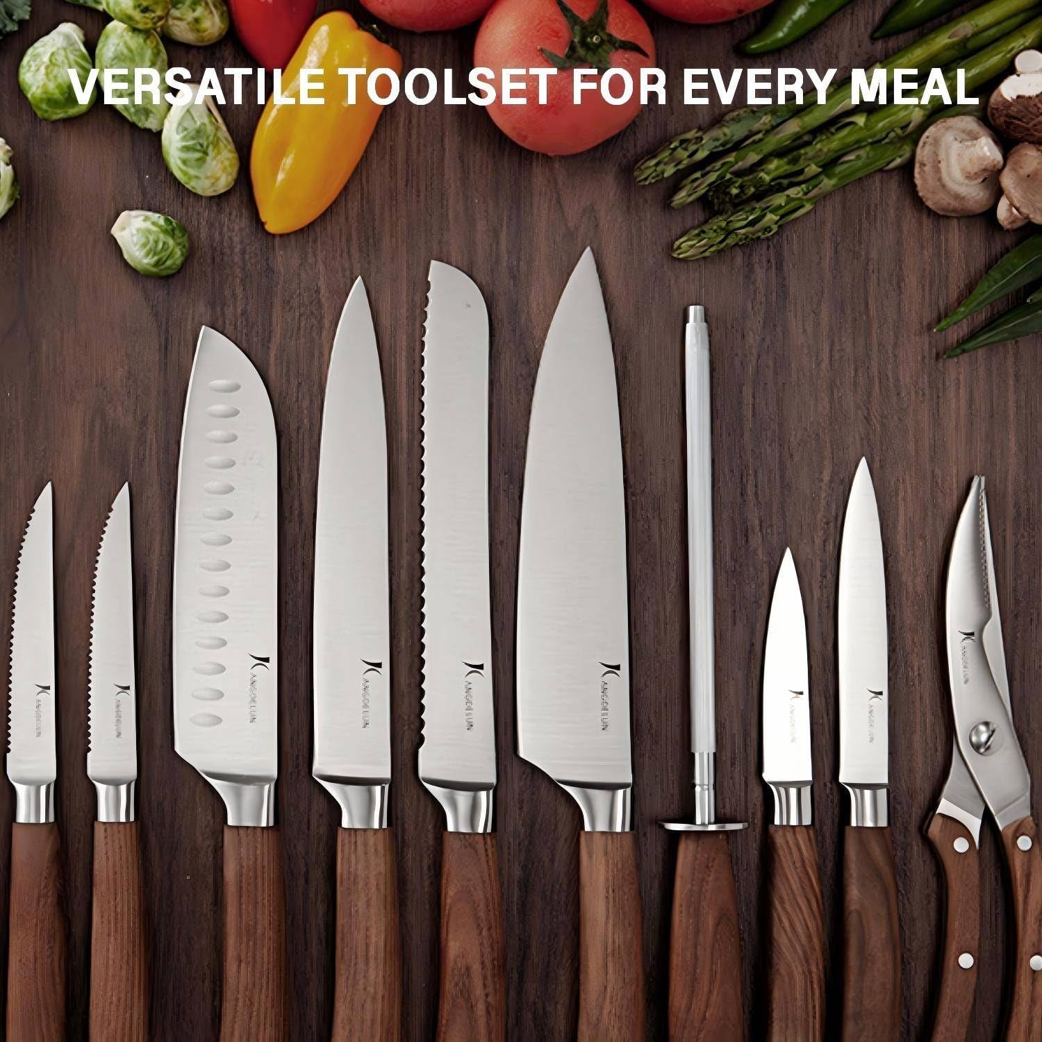 ultra-sharp-15-piece-kitchen-knife-set-high-carbon-stainless-steel-blades-torrefied-brown-wood-handles-ergonomic-design-space-saving-black-finished-wood-block-easy-hand-wash-gift-box