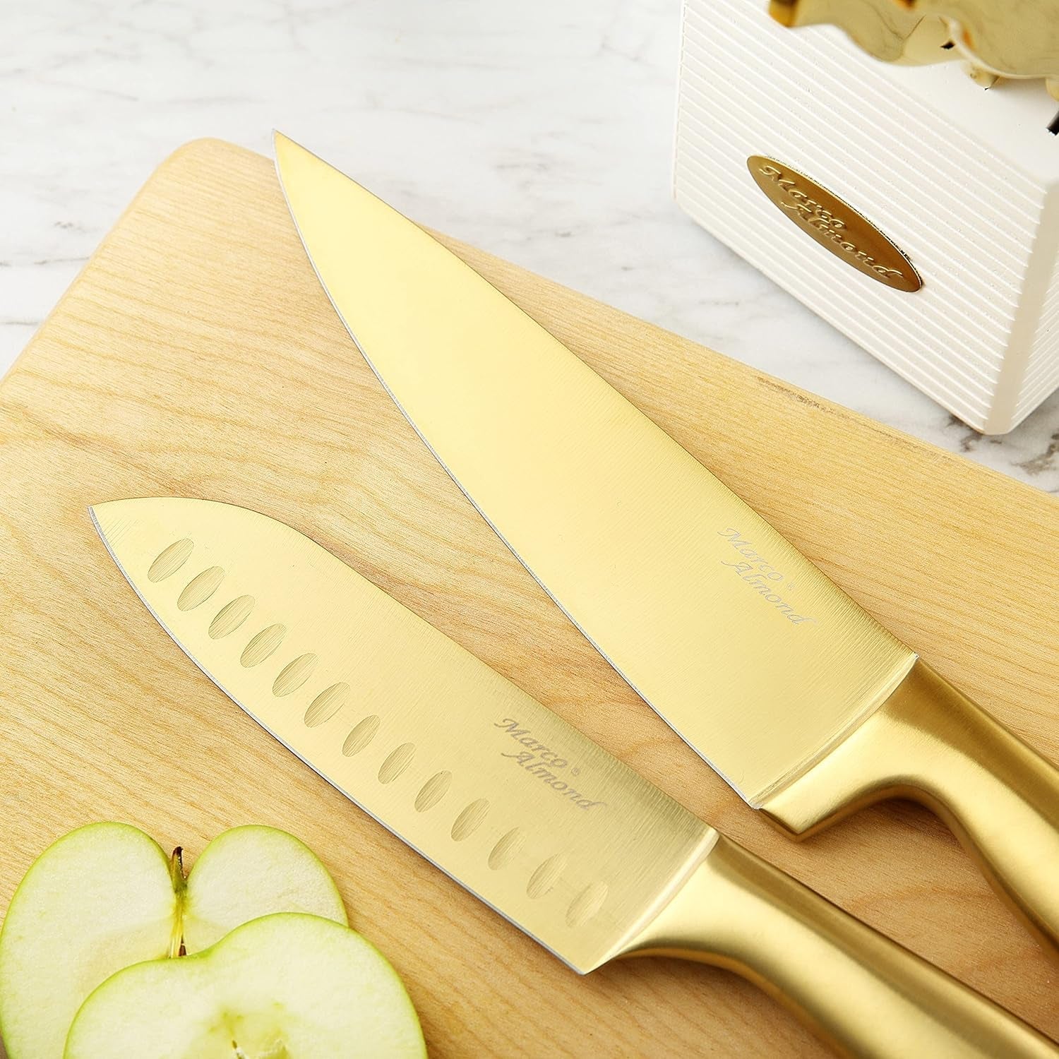 ®-gold-knife-set-knife-block-set-ma21-titanium-coated-14-pieces-stainless-steel-chef-gold-kitchen-knife-sets-with-white-block-forged-stainless-steel-razor-sharp-non-stick-anti-rust-restaurant-grade-ergonomic-handles-full-tang-gift-box