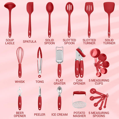 Silicone Kitchen Utensils Set 24 Pcs Cooking Utensils Set - Can Opener, Masher, Turner, Spatula 446°F Heat Resistant Non-Stick - Premium Silicone and Stainless Steel Utensil Set2