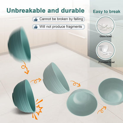 12 Pcs Unbreakable Cereal Bowls Set, 26 Oz Wheat Straw Bowls Set, Microwave & Dishwasher Safe Rice Bowls for Kitchen, Reusable Plastic Bowls for Soup, Salad and Snack, BPA Free, Multicolor5