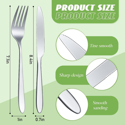 100 Pcs Stainless Steel Forks and Knives, Silver 8.4" 7.1" | Classic Dinner Flatware, Dishwasher Safe for Kitchen Restaurant, Butter Knife Silverware, Durable Tableware Set2