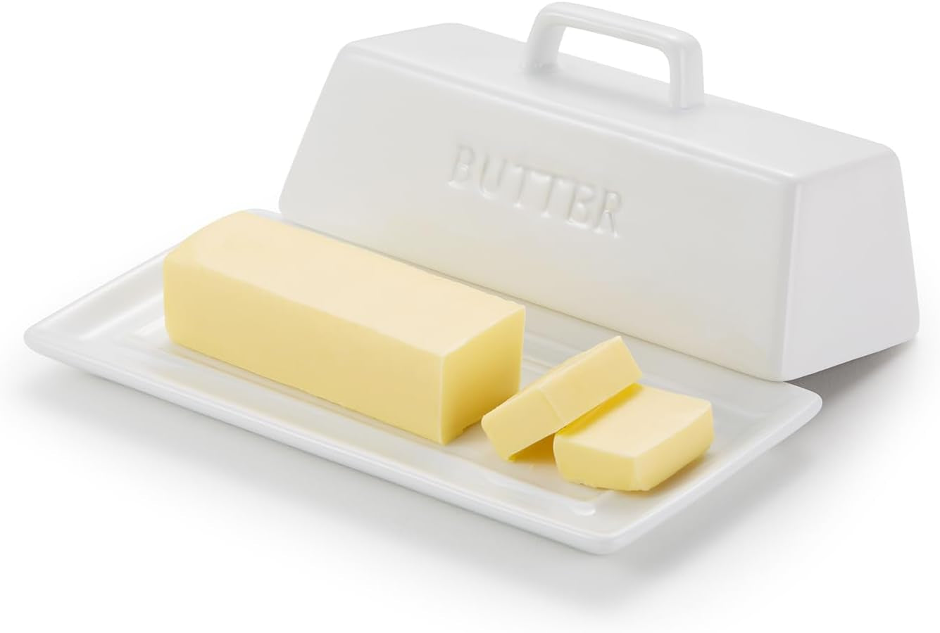 ceramic-butter-dish-with-lid-countertop-dishes-tray-white-holds-1-stick-microwave-dishwasher-safe-elegant-kitchen-storage-covered-holder-handle-stoneware-porcelain-container
