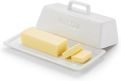 Ceramic Butter Dish with Lid, Countertop, Dishes, Tray, White | Holds 1 Stick Microwave Dishwasher Safe Elegant Kitchen Storage, Covered, Holder, Handle, Stoneware, Porcelain, Container1
