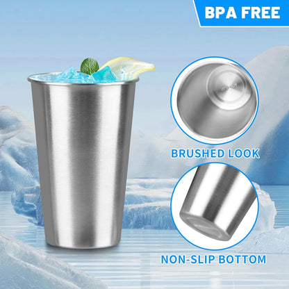 16 Oz Stainless Steel Pint Cups, 4Pack Steel Cup,Pint Cup Tumbler，Water Tumbler,Stackable,Reusable,Bpa Free, (4)3