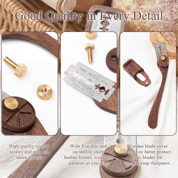 Bread Lame Dough Scoring Tool with Blade Cover, Sourdough Scoring Tool with 5 Feather Blades, Scoring Knife for Bread Baking, Dexterous-Cut Series Lame Bread Tool (ELEGANT)4