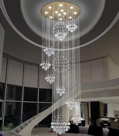 118" Modern Large Chandelier for Foyer Raindrop Crystal Chandeliers LED Dimmable High Ceiling Flush Mount Light Fixtures for Staircaes Hallway Entryway Gold7