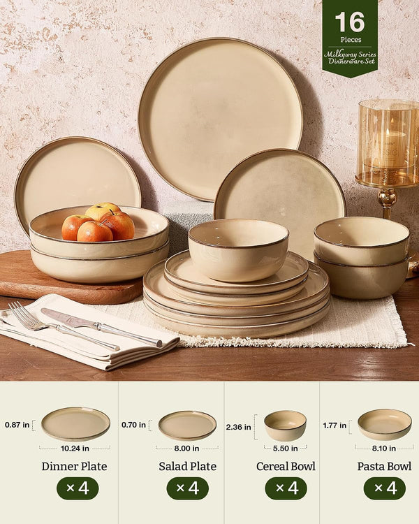 Milkyway 16-Piece Dinnerware Set with Pasta Bowls, Milk Tea2