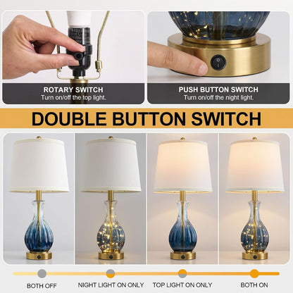 22" Blue Glass Table Lamps with Fairy Lights for Bedroom Nightstands5