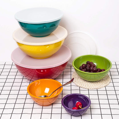 Melamine Mixing Bowls with Lids - 6 Piece Melamine Bowls and 6 Piece Plastic Lids, Multicolor4