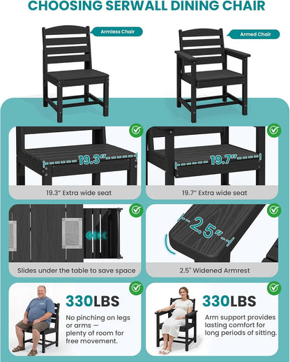 Armless Outdoor Dining Set, Patio Dining Set for 6, Black6