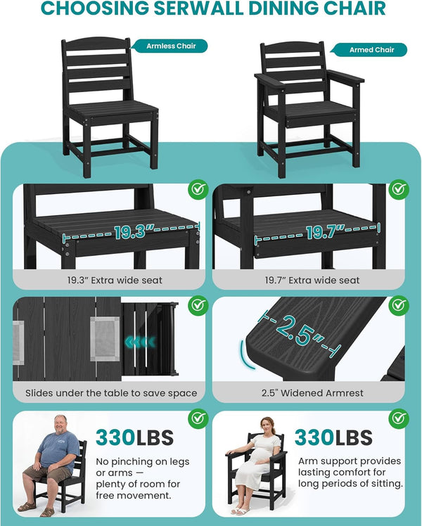 Armless Outdoor Dining Set, Patio Dining Set for 6, Black6