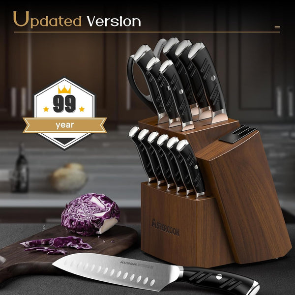 Knife Set, Kitchen Knives Set with Block and Dual Sharpener Full Tang 15 Pcs German Stainless Steel Knives Sharp Blade Dishwasher Safe Knife Set with Ergonomic Handle, Elegant Black9