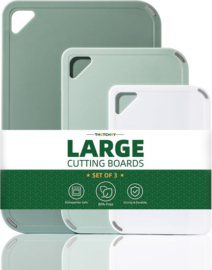 Plastic Cutting Board Set of 3-Cutting Boards for Kitchen BPA Free | Large-Small Chopping Boards, Non-Slip for Cooking, Dishwasher Safe, Camping, Portable, with Grip Handle, Sage Green1