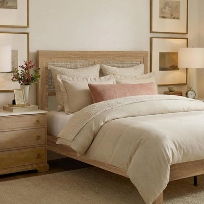 Full Bed Frame with Headboard Wood, Rattan Boho Bedframe with Wooden Slats Surpport, Easy Assembly Platform Bed, No Box Spring Needed, Natrual Walnut7