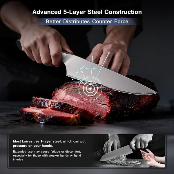 16 PCS Japanese Kitchen Knife Set with Block, Dishwasher Safe | 5 Layers High Carbon 9Cr18Mov Stainless Steel, Ultra-Sharp Professional Chef Cooking Knives Set with Ergonomic Handle4
