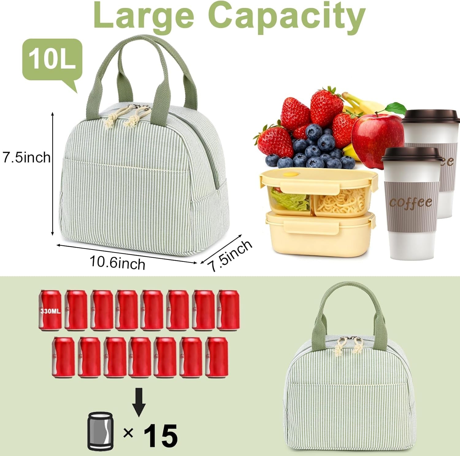 lunch-box-for-women-cute-lunch-bag-reusable-insulated-lunch-bags-large-capacity-lunchbox-cooler-for-work-picnic-or-travel-gifts-a-sage-green-white-stripes-10-x-7-5-x-8-inches