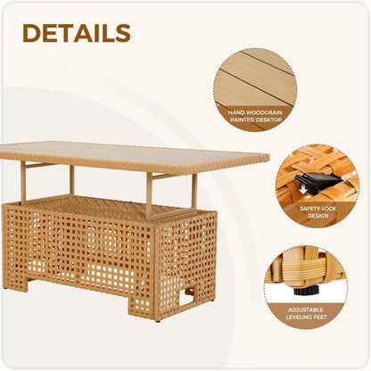 12-Piece Patio Wicker Furniture Set with Lift Top Coffee Storage Table, Outdoor Conversation Set Sectional Sofa with Water Resistant Thick Cushions, Cream7