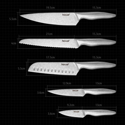 Vintage Style Kitchen Knife Sets,Scratch Resistant Camping Matte Knives with 5 Slots Recycled Oxford Cloth Knife Roll Bag & Covers,Stonewashed High Carbon Stainless Steel Blades & Hollow Handle5