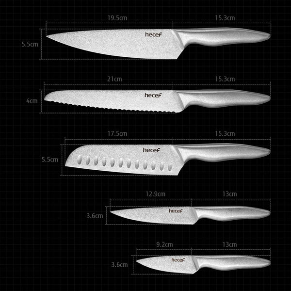 Vintage Style Kitchen Knife Sets,Scratch Resistant Camping Matte Knives with 5 Slots Recycled Oxford Cloth Knife Roll Bag & Covers,Stonewashed High Carbon Stainless Steel Blades & Hollow Handle5