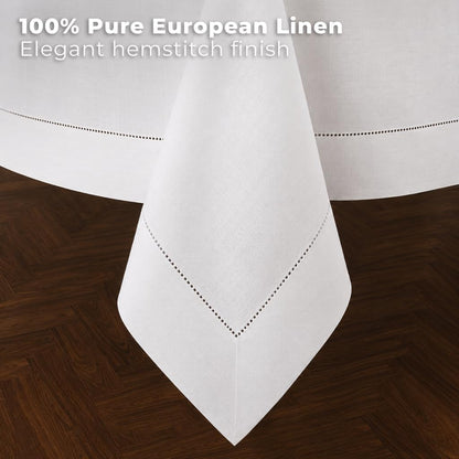 Signature Linen™ by D'Moksha, White Tablecloth, Rectangle Tablecloth 60 X 144 Inch, 100% Pure Linen, Hemstitch, Machine Washable, Long Table Cloth for Dining- Fall, Weddings, Outdoor Hosting2
