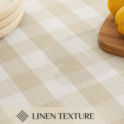 Checkered Tablecloth Rectangle, Outdoor Linen Cotton Gingham Table Cloth with Tassel, Heavy Duty Wrinkle Free Buffalo Plaid Table Cover for Kitchen Dining Summer Party - 55 X 84 Inch, Beige4