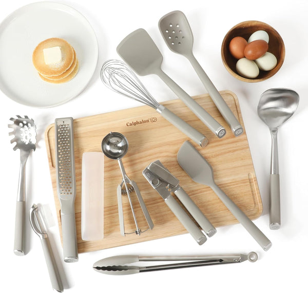 Calphalon Edge 11-Piece Silicone and Stainless Steel Kitchen Tool Set, Kitchen Utensil Set, Heat Resistant Nonstick Safe Kitchen Gadgets with Non-Slip Handle, Durable Kitchen Gadgets (Taupe)2