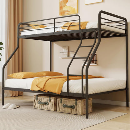 Metal Bunk Beds Twin over Full Size, Heavy Duty Bunk Bed for Teens Adults with Ladder & Guardrails, Space Saving Metal Bunk Bed for Dorm, Bedroom, Apartment, No Box Spring Needed (Black)1