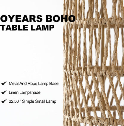 22.5" Boho Table Lamps Set of 2 for Living Room, Bedside Lamp for Nightstands, Rattan Lamp for Bedroom, Farmhouse Table Lamp for Room Decor, End Table, Retro, Brown（Not Include Bulbs）2