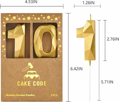 2.76 Inch Crystal Gold 10 Number Birthday Candles, Gold Number Candles, Cake Number Candles, Party Celebration6