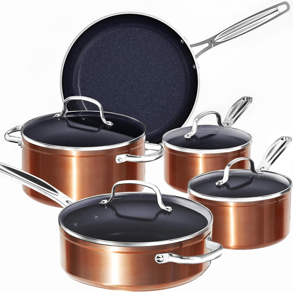 9Pc Cookware Set Healthy Duralon Blue Ceramic Nonstick Coated | Diamond Infused Scratch-Resistant, PFAS Free, Oven Safe, Induction Ready, Evenly Heats, Tempered Glass Lids, Stay-Cool Handle1