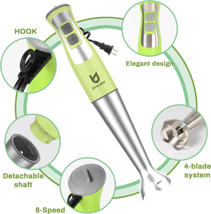 3-In-1 Immersion Hand Blender - Puree Food, Smoothies and Soups | 8-Speed Handheld Blender, Pure Copper Winding Motor, 5.2 Feet Power Cord, 4-Point Ice Crush SS Blade, Egg Whisk, Milk Frother2