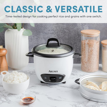 ® Rice Cooker, 3-Cup (Uncooked) / 6-Cup (Cooked), Steamer, Small Rice Cooker, Oatmeal Cooker, Soup Maker, Auto Keep Warm, 1.5 Qt, White, ARC-743-1NG3