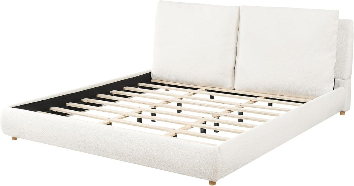 california-king-boucle-platform-bed-with-2-headboard-pillows-white