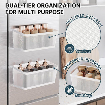 2Pcs Magnetic Spice Rack for Refrigerator, White Magnetic Shelves3
