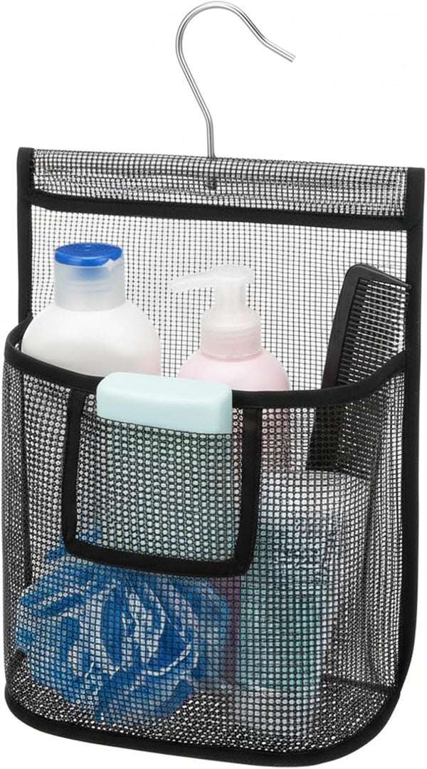 Mesh Shower Caddy Hanging, PVC Bathroom Storage Bag with Hooks for College Dorm, Gym, Swimming, RV and Travel1