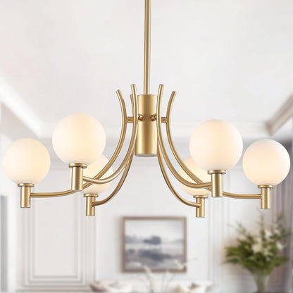 29.5"Milk White Glass Gold Sputnik Chandelier 6-Light Modern Chandeliers1