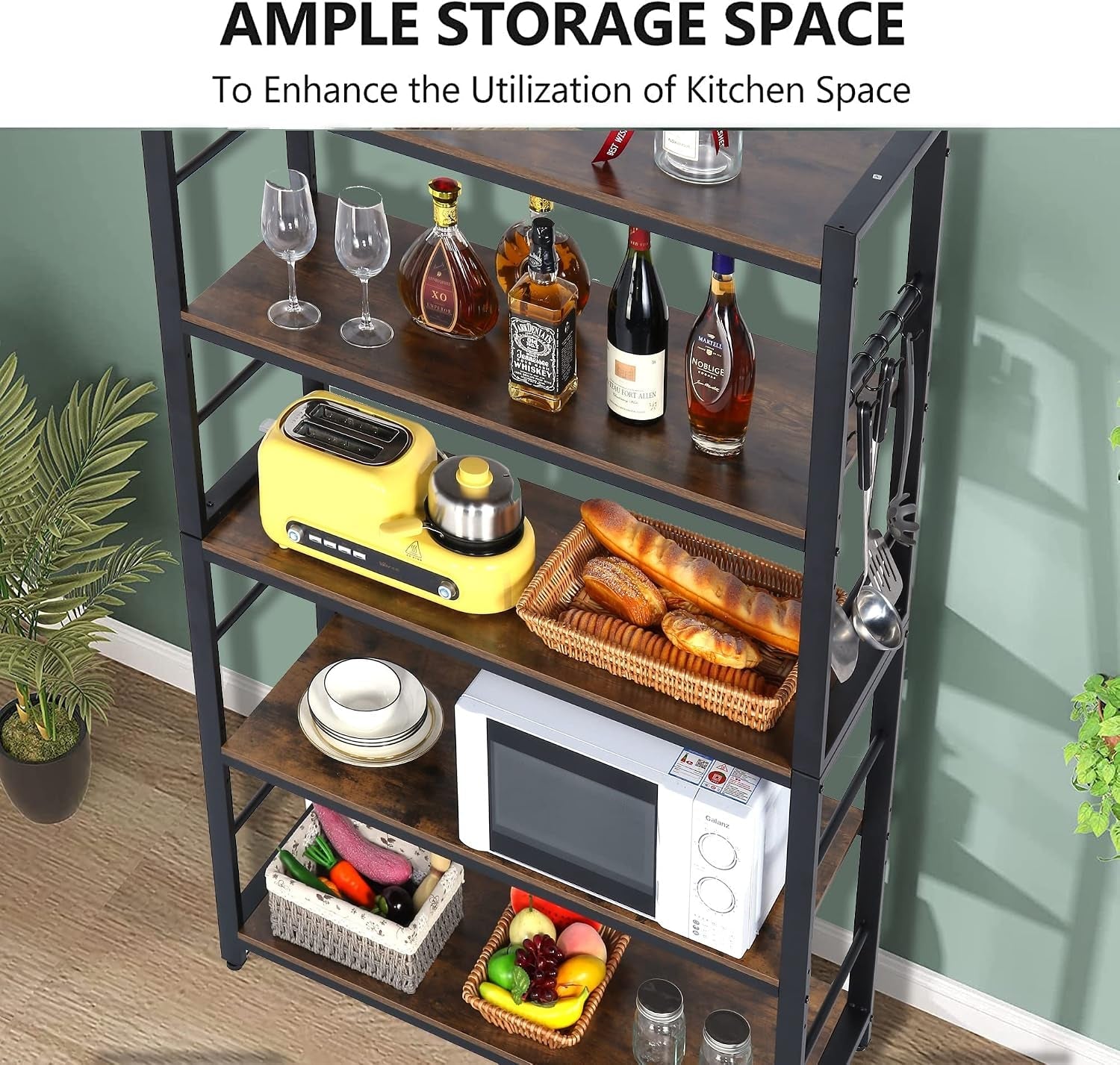 5-tiers-bakers-rack-microwave-oven-stand-with-shelves-5-tier-utility-storage-shelf-with-5-hooks-multifunctional-shelf-for-kitchen-bathroom-livingroom-storehouse