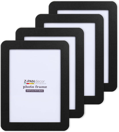 ZPAN 5X7 Picture Frames Set of 4, Picture Frame with Real Glass, Rustic Wooden Picture Frame with Rounded Corners, Suitable for Hanging or Tabletop Display (Black)1